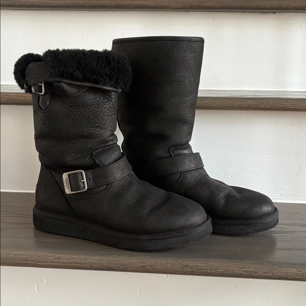 UGG Black Moto Winter Warm Waterproof Boots Women’s 8 / 39 EUC